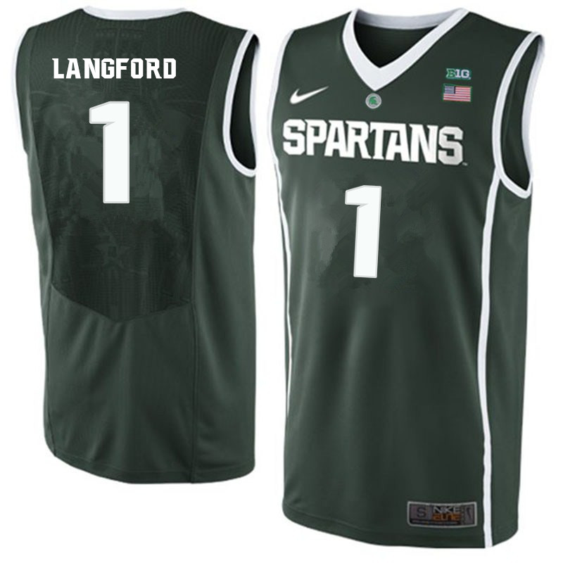 Men #1 Joshua Langford Michigan State Spartans College Basketball Jerseys-Green